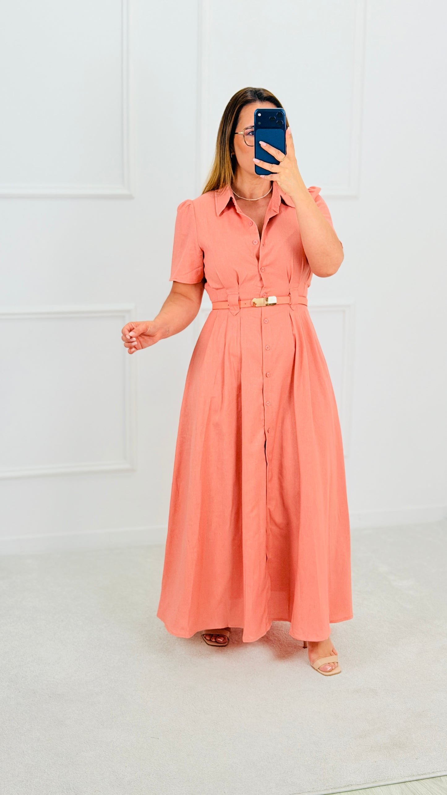 VESTIDO LINHO CORAL