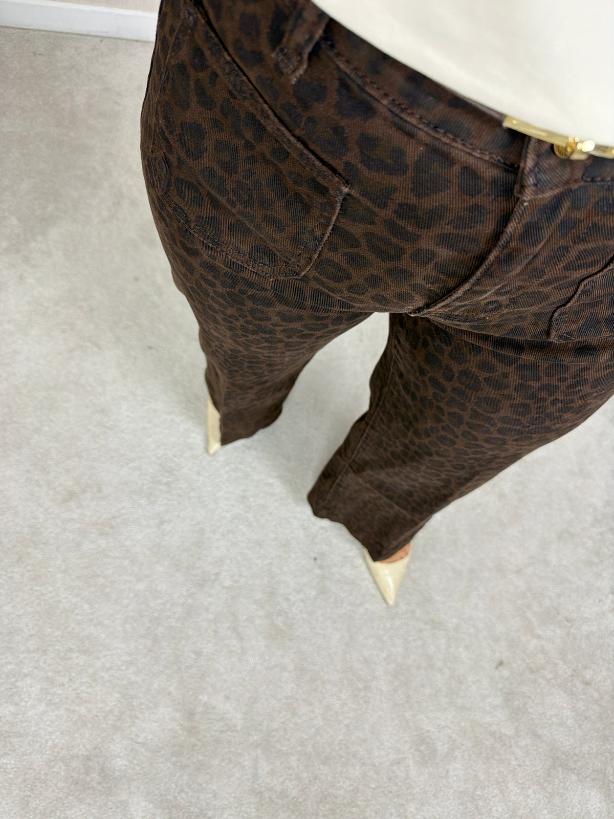 Calça Wide Leg Crop Leopard