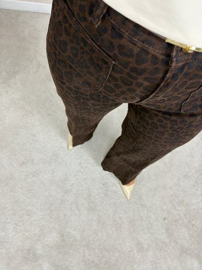 Calça Wide Leg Crop Leopard