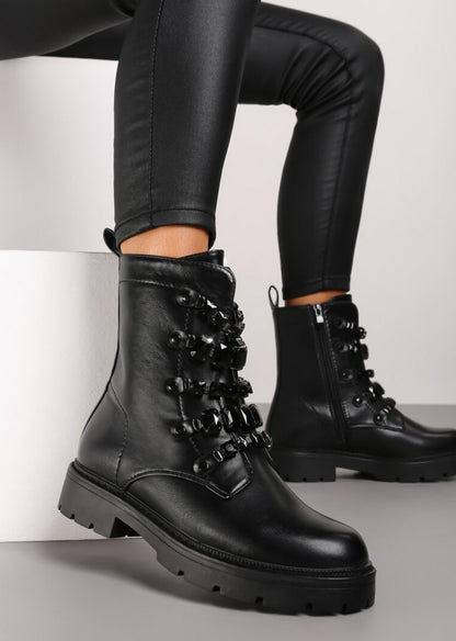 BOTA MILITAR DETALHE JÓIA PRETO