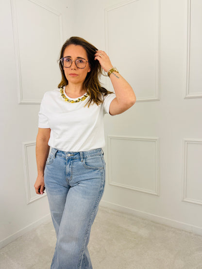 TSHIRT BRANCO DETALHE GOLD