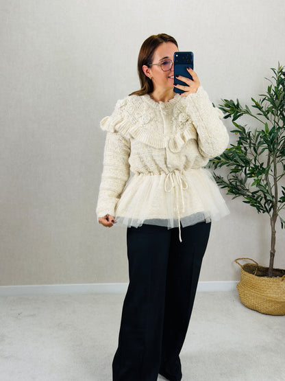 Cardigan de Malha com Tule