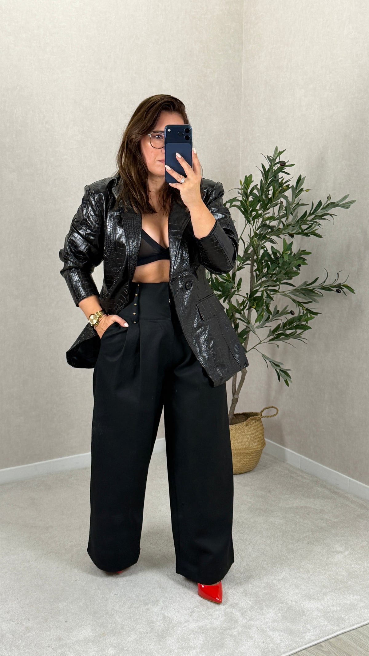 Blazer Ecopele Croco Preto