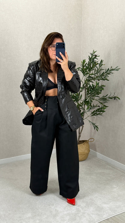 Blazer Ecopele Croco Preto