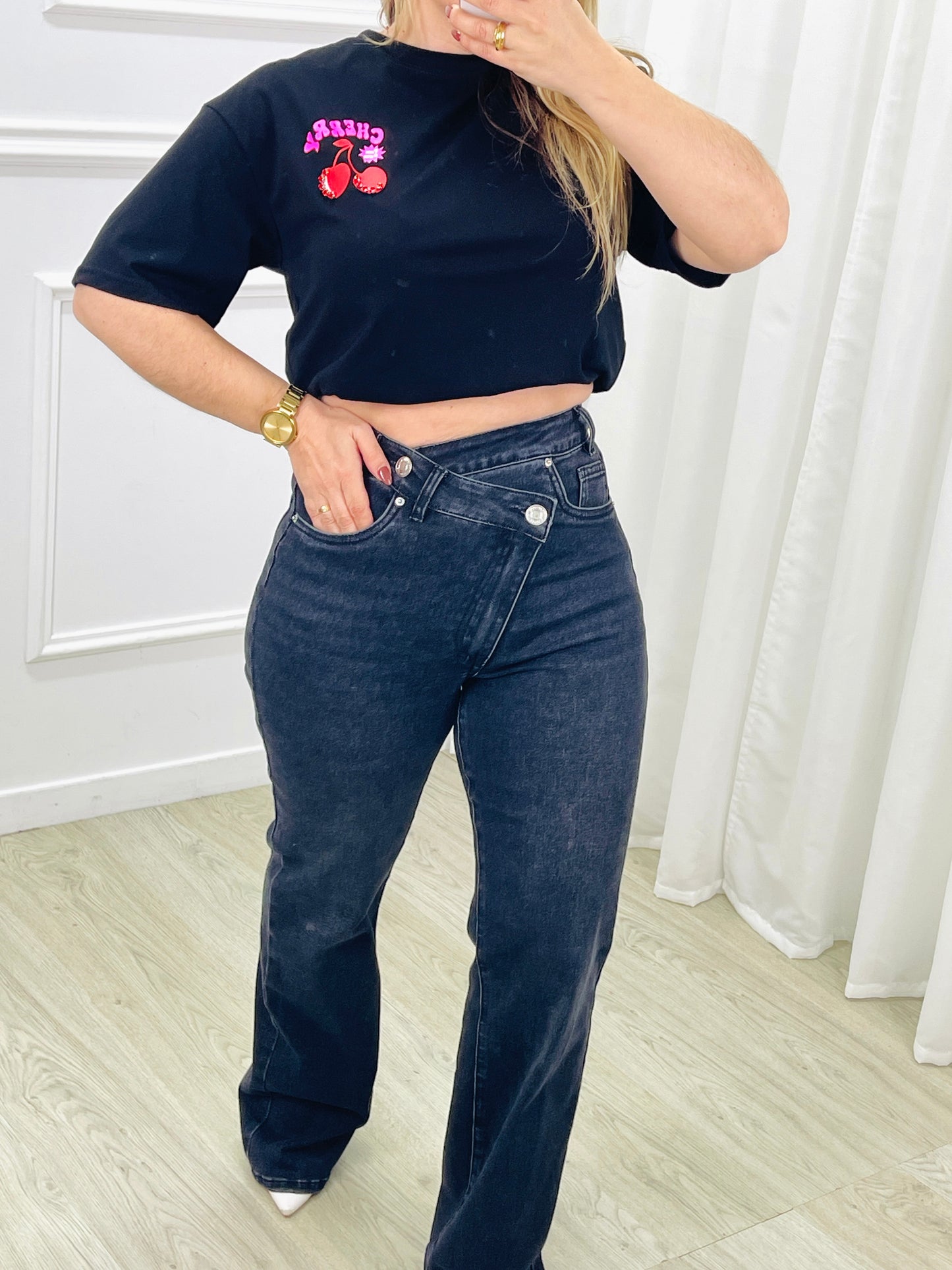 CALÇA WIDE LEG DETALHE CRUZADO PRETO