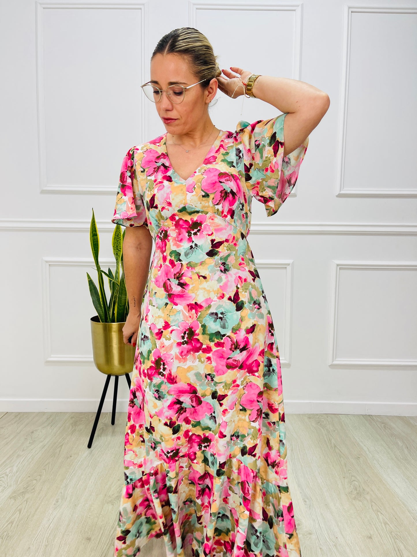 LONG FLORAL GARDÉNIA DRESS