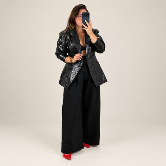 Blazer Ecopele Croco Preto