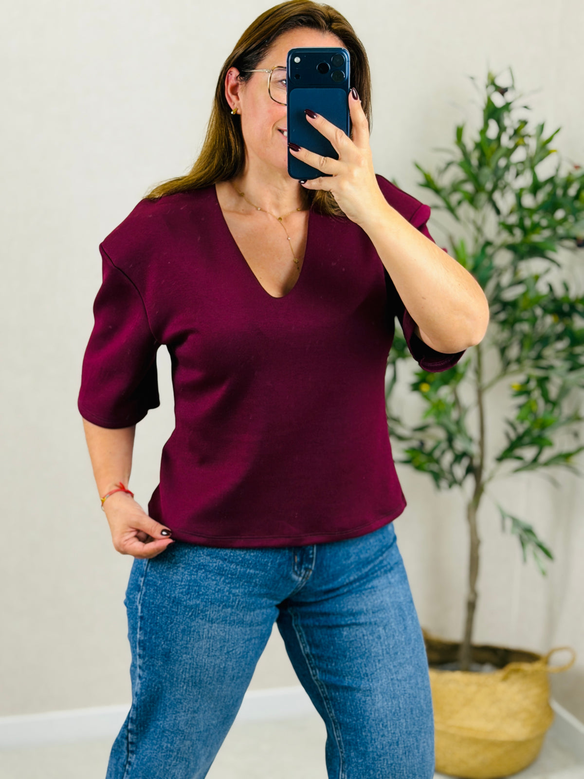Camisola decote V e Ombreira