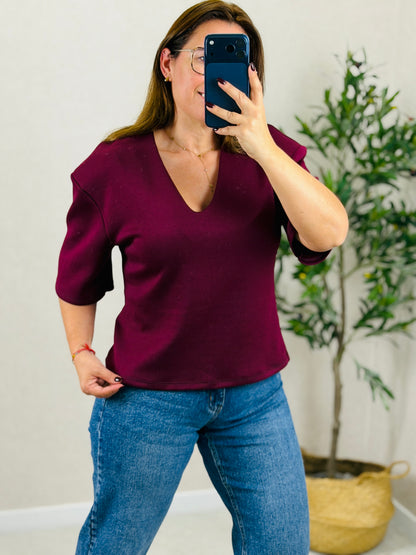 Camisola decote V e Ombreira