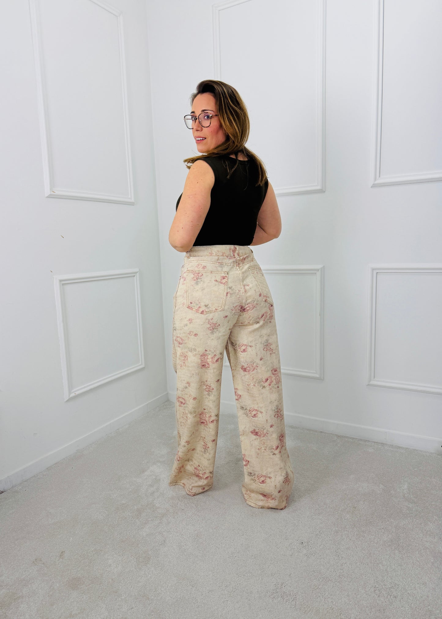CALÇA DE GANGA FLORAL WIDE LEG AZAKA