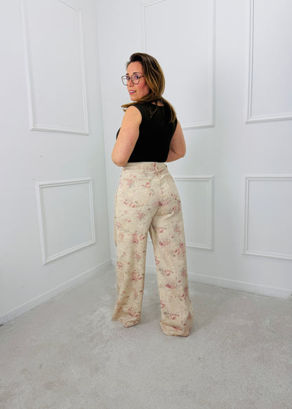 CALÇA DE GANGA FLORAL WIDE LEG AZAKA