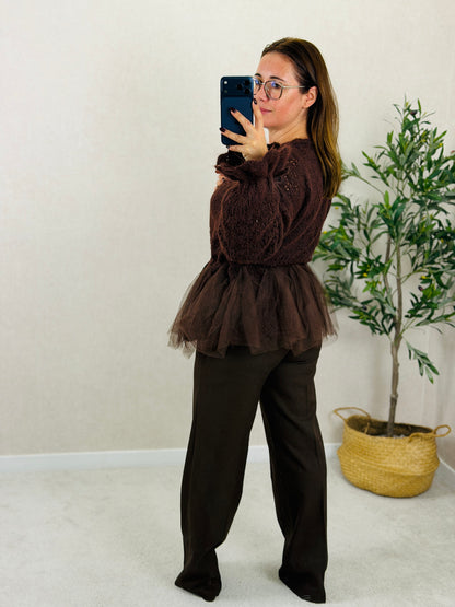 Cardigan Peplum Castanho