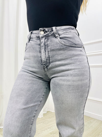 CALÇA WIDE LEG PUSH UP CINZA