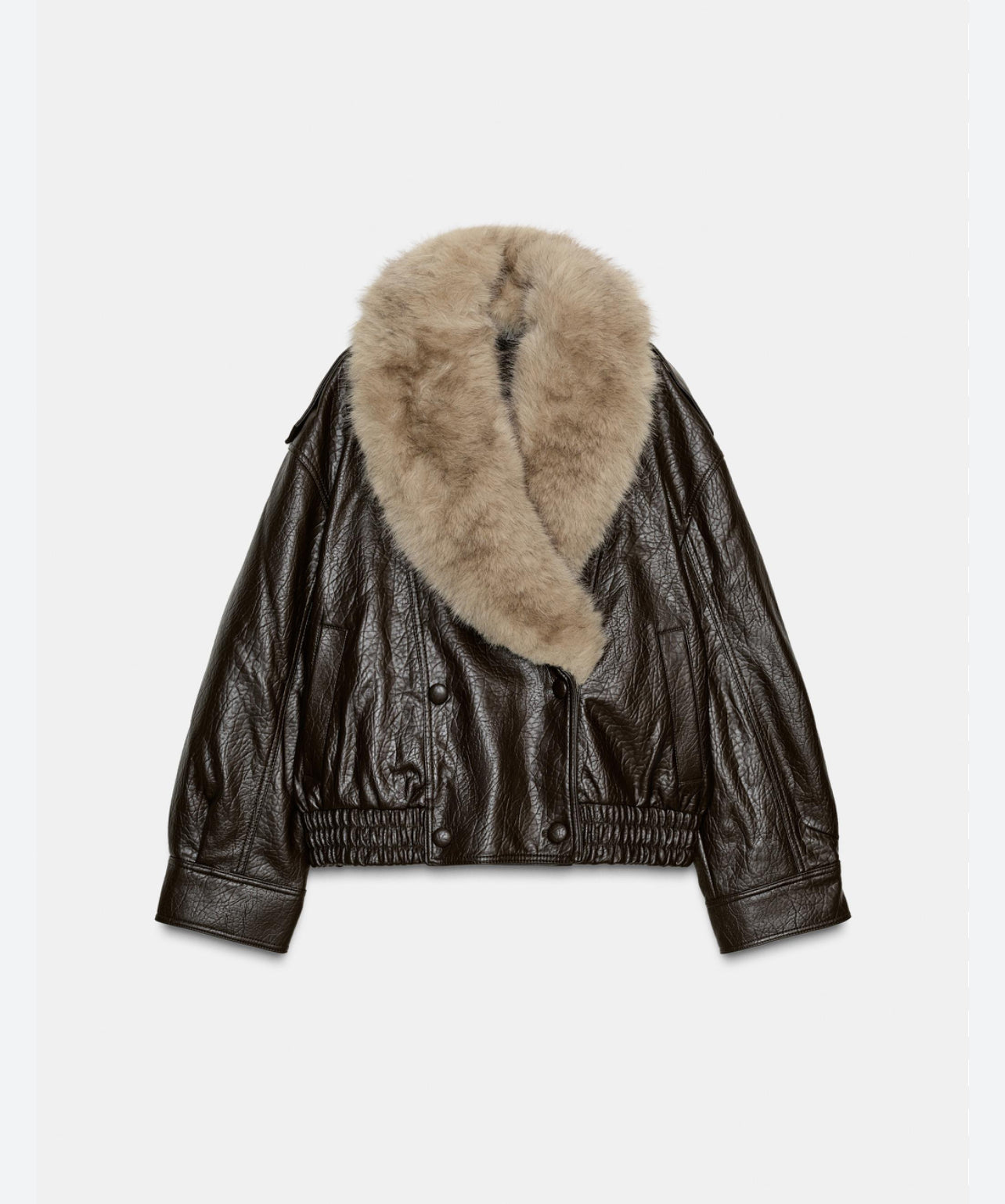 BLUSÃO EFEITO PELE COM GOLA EM PELO REMOVÍVEL