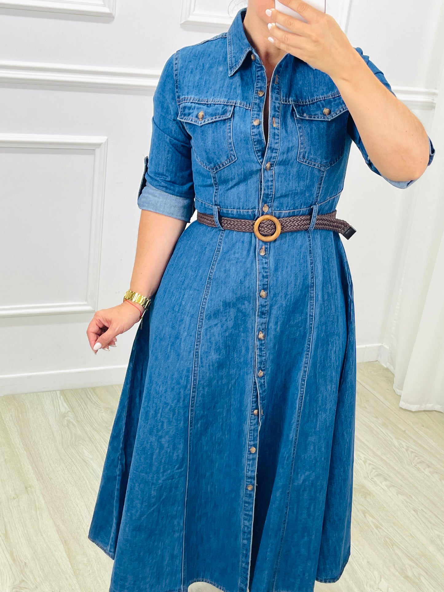 VESTIDO MIDI EM GANGA