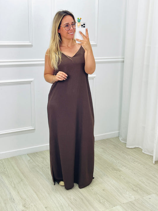 VESTIDO COMPRIDO DECOTE CRUZADO NAS COSTAS