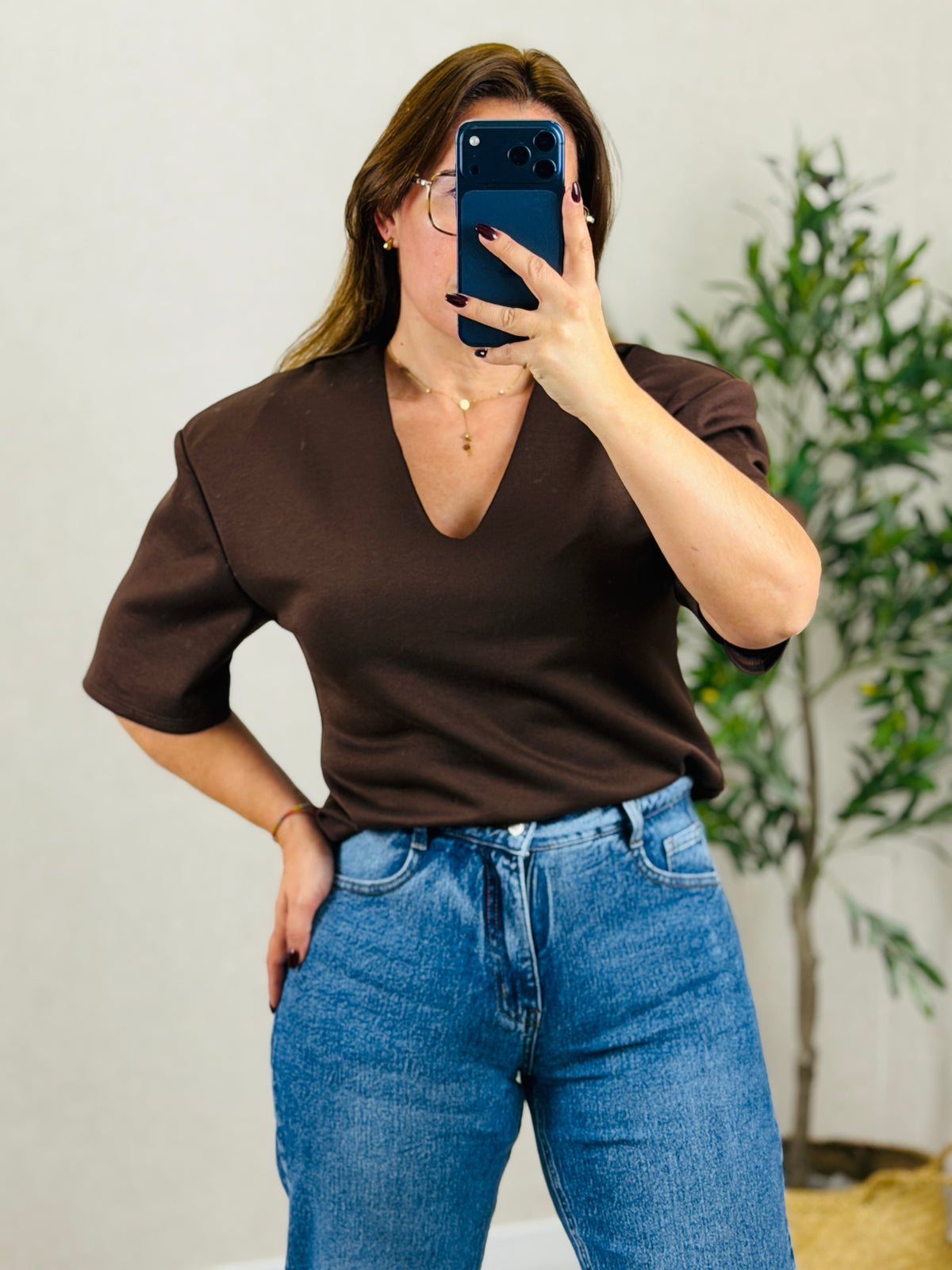 Camisola decote V e Ombreira