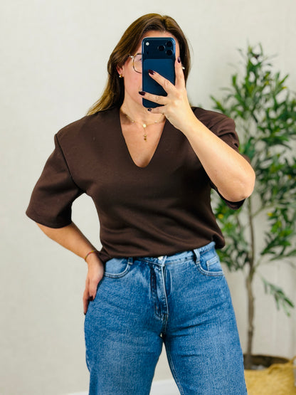 Camisola decote V e Ombreira