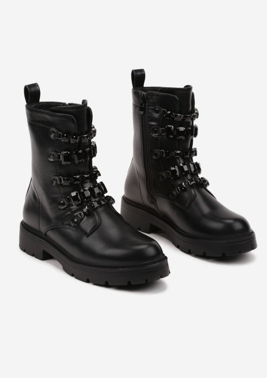 BOTA MILITAR DETALHE JÓIA PRETO