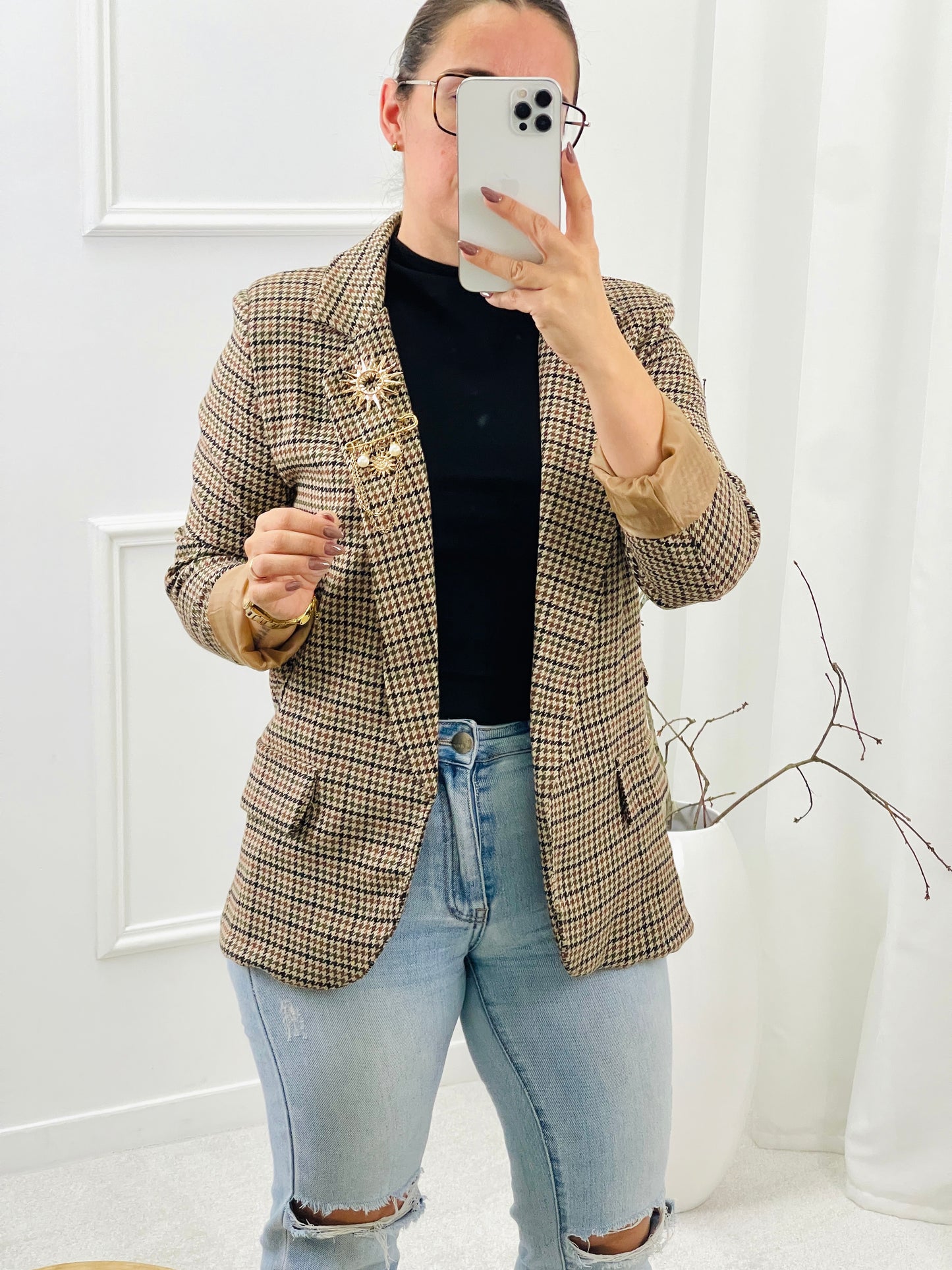 CHECKED BLAZER WITH APPLICATIONS