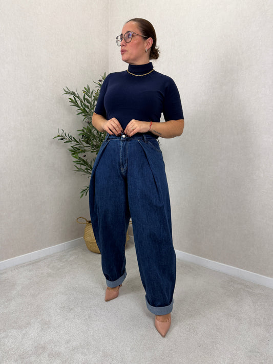 Calça de Ganga Baggy com Prega