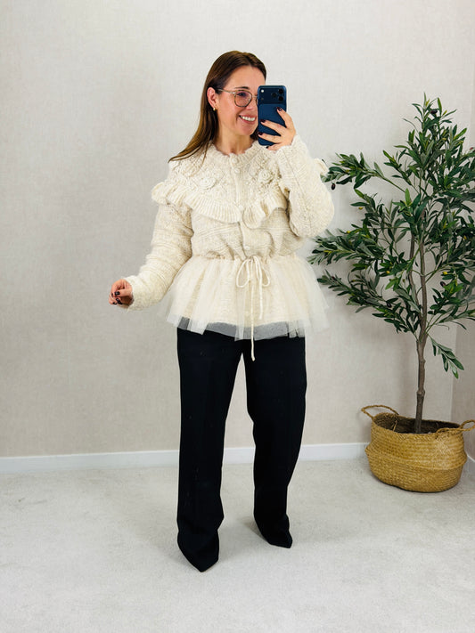 Cardigan de Malha com Tule