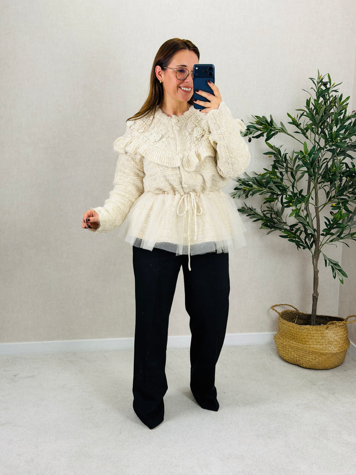 Cardigan de Malha com Tule
