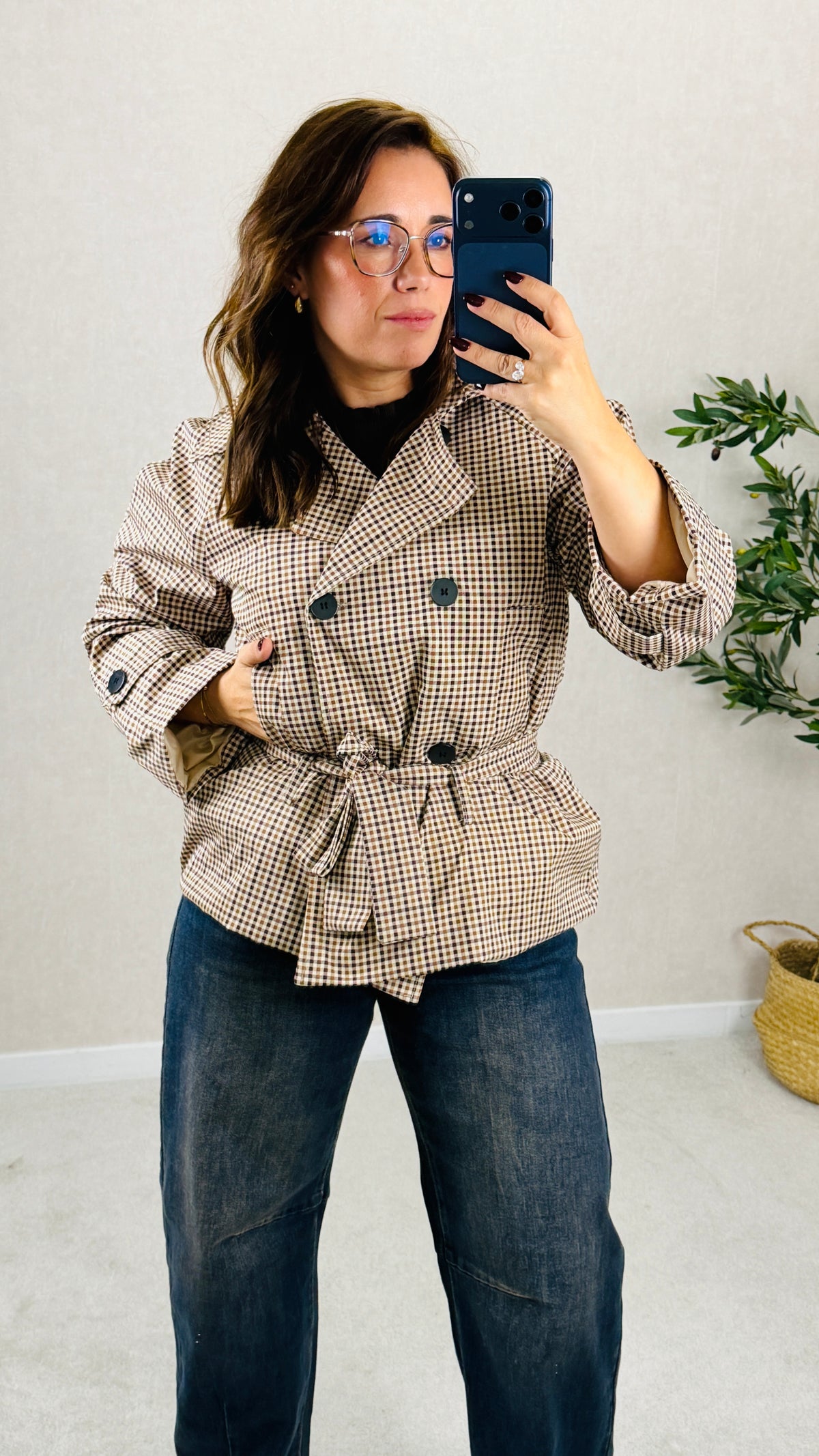 Trench Coat Xadrez Curto