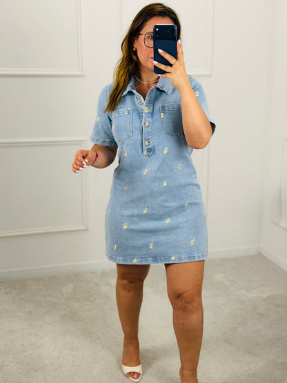 VESTIDO EM GANGA BORDADO