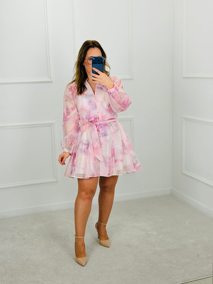 Vestido camiseiro floral rosa