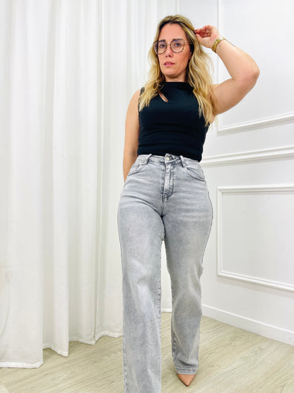 CALÇA WIDE LEG PUSH UP CINZA