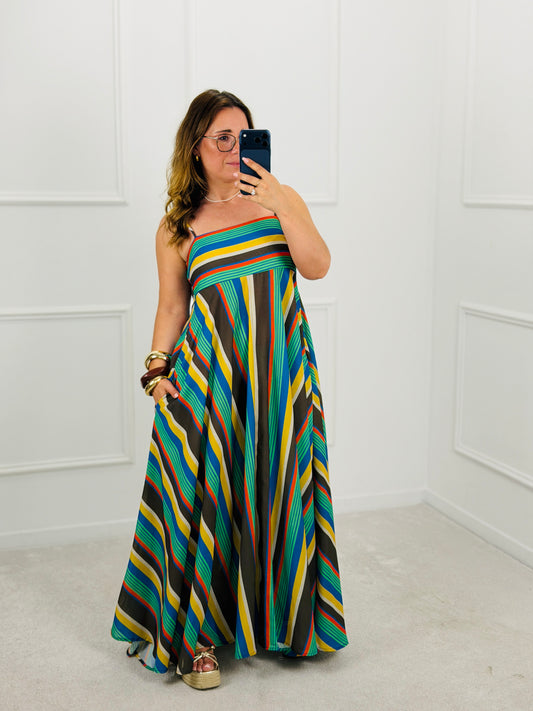 VESTIDO MAXI EM LINHO MULTICOR