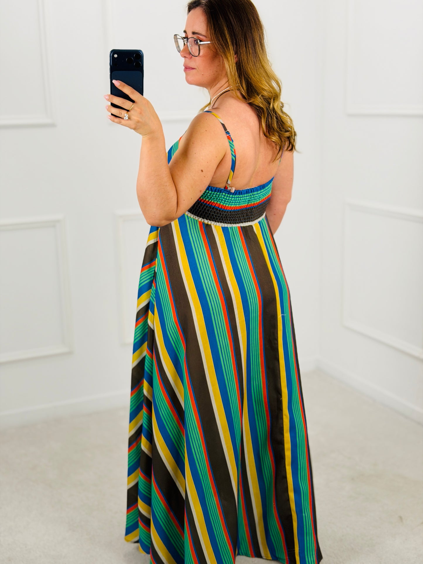 VESTIDO MAXI EM LINHO MULTICOR