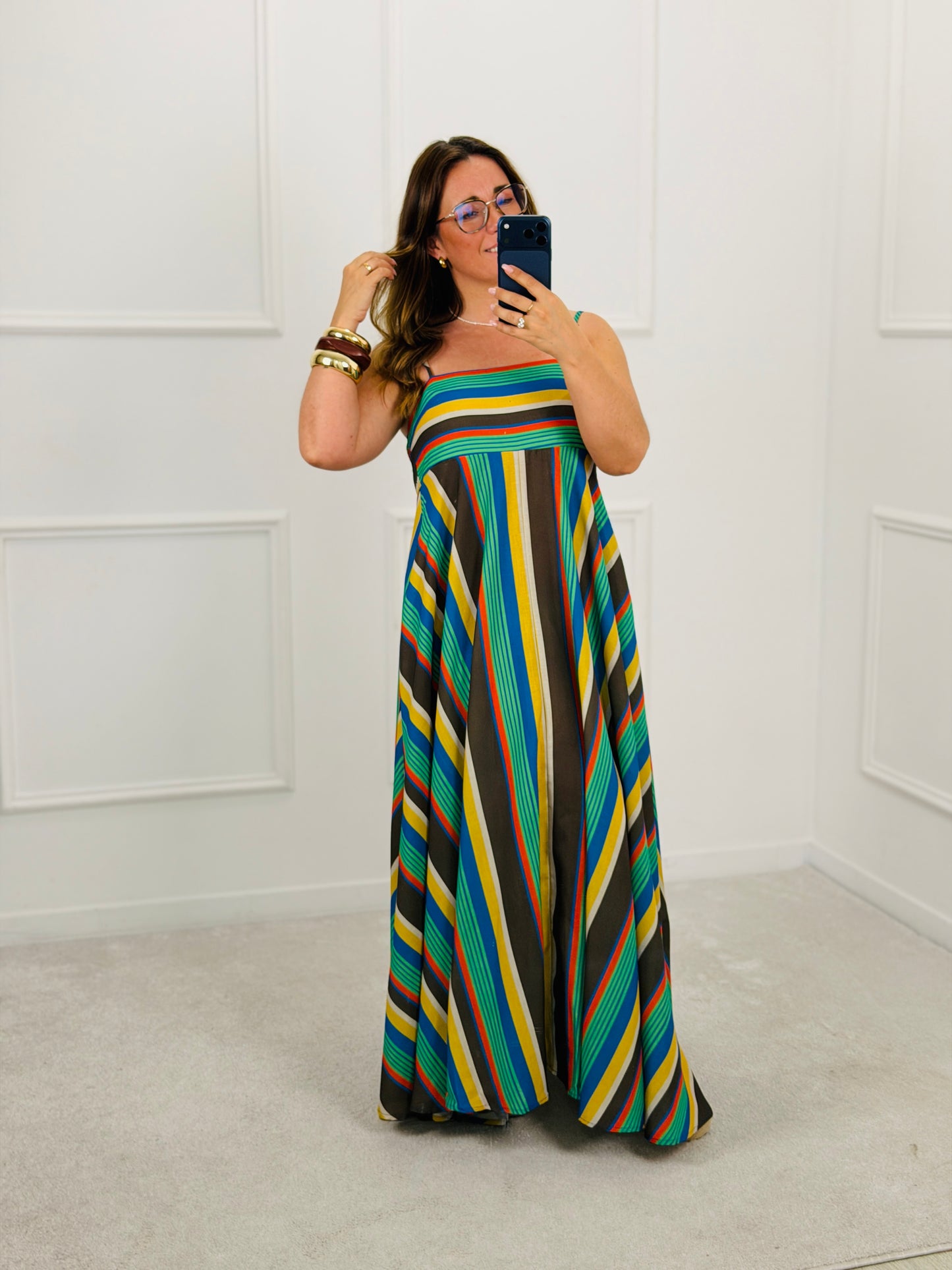 VESTIDO MAXI EM LINHO MULTICOR