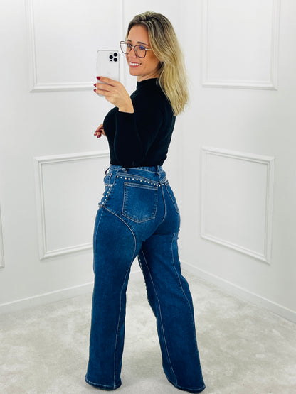 CALÇA GANGA WIDE LEG TACHAS