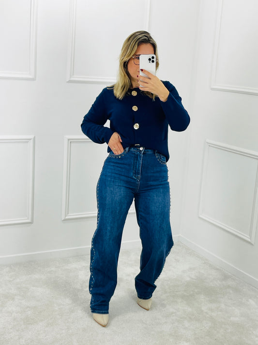 CALÇA BARREL COM TACHAS