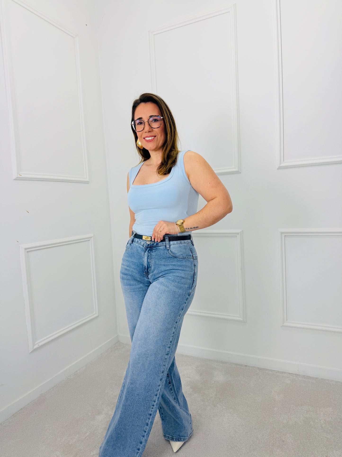 CALÇA GANGA WIDE LEG DETALHE ESTRELA