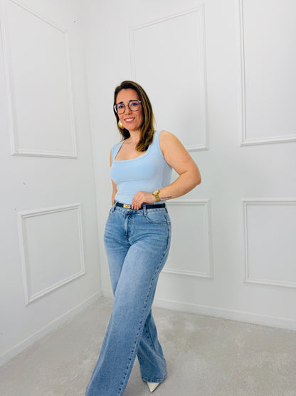 CALÇA GANGA WIDE LEG DETALHE ESTRELA