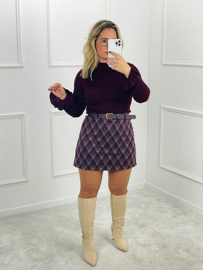 SAIA XADREZ BURGUNDY E CINZA