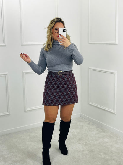 SAIA XADREZ BURGUNDY E CINZA