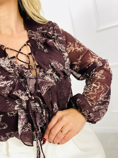 BLUSA CASTANHA FOLHOS