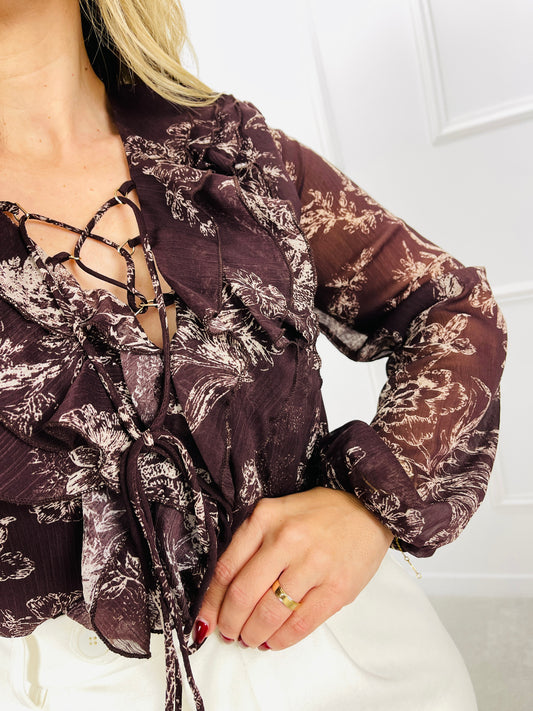 BLUSA CASTANHA FOLHOS