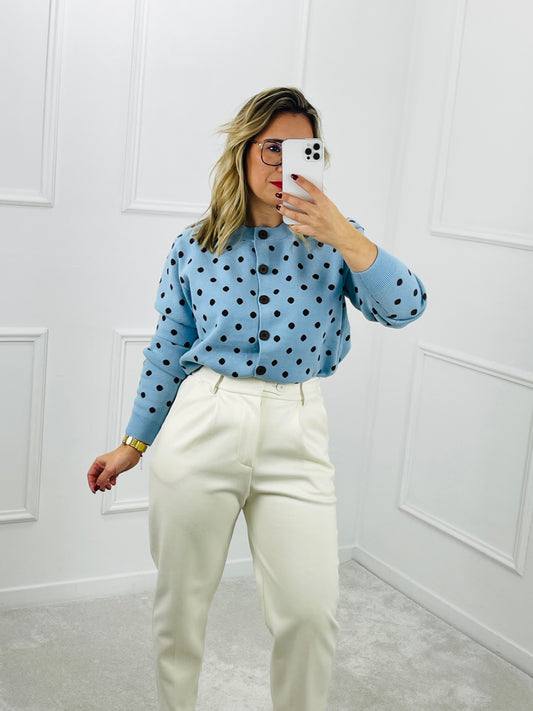 CARDIGAN AZUL COM PINTAS
