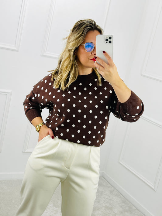 CAMISOLA MALHA CASTANHA PINTAS