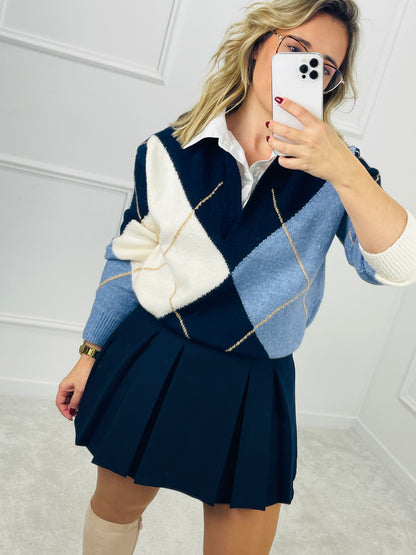 CAMISOLA MALHA AZUL MARINHO EFEITO CAMISA