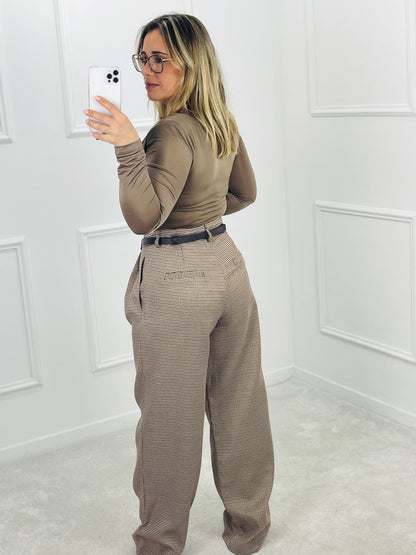 CALÇA DE CINTURA SUBIDA PADRÃO PIED-DE-POULE