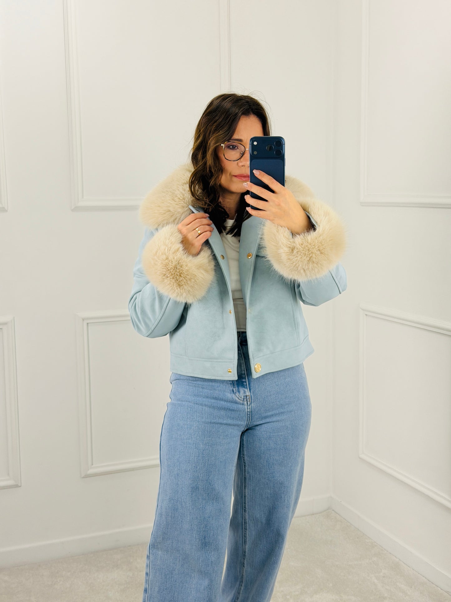 CASACO ECOPELE AZUL BEBE COM PELO