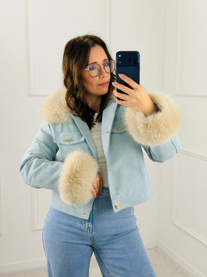 CASACO ECOPELE AZUL BEBE COM PELO