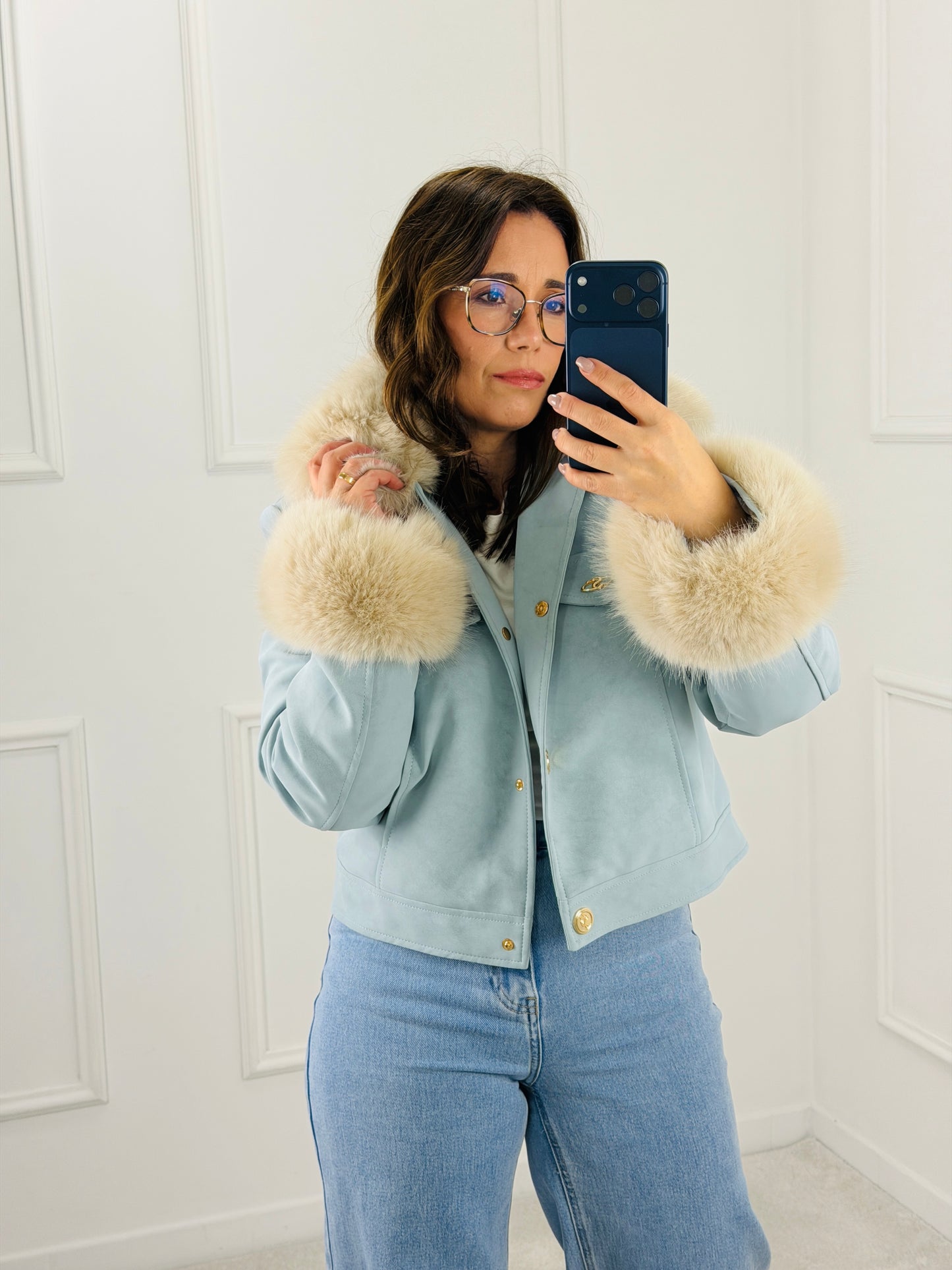 CASACO ECOPELE AZUL BEBE COM PELO