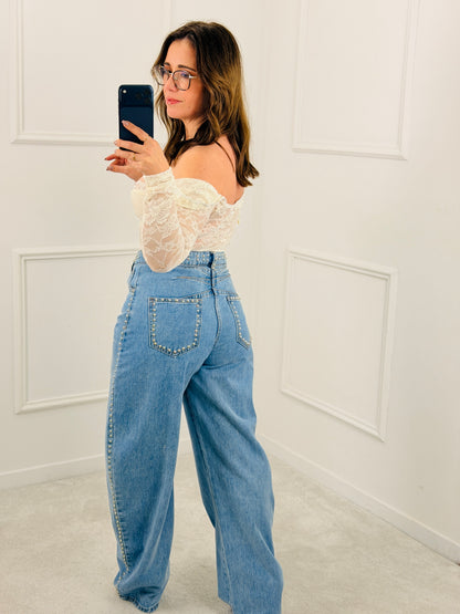 CALÇA DE GANGA COM TACHAS MOCHY